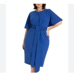 Eloquii NEW Belted Knit Midi Dress Womens Sz 14 Cobalt Blue Stretch Flattering